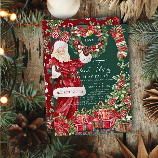 Favourite Things Santa Christmas Holiday Party Invitation (Creator Uploaded)