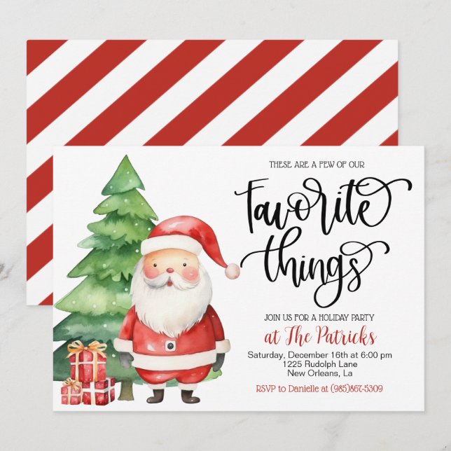 Favourite Things Santa Holiday Party Invitation (Front/Back)