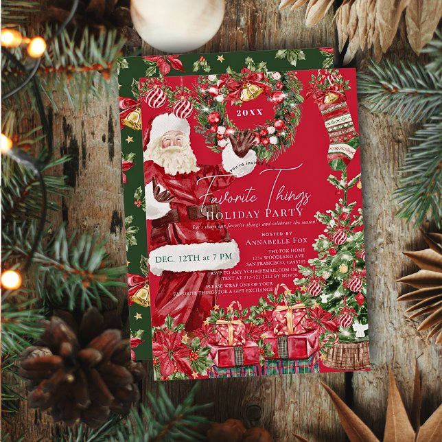 Favourite Things Santa Red Christmas Holiday Party Invitation (Creator Uploaded)
