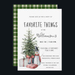 Favourite Things Watercolor Christmas Party  Invitation<br><div class="desc">Favourite Things Watercolor Christmas Party Invitation, the perfect invitation for your holiday gathering. Invitation features a watercolor Christmas tree surrounded by gifts and an adorable snowman. Our high resolution template makes it so easy for you to customise your invitation. If you would like to customise your invitation further, please use...</div>