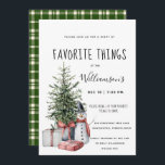 Favourite Things Watercolor Christmas Party  Invitation<br><div class="desc">Favourite Things Watercolor Christmas Party Invitation, the perfect invitation for your holiday gathering. Invitation features a watercolor Christmas tree surrounded by gifts and an adorable snowman. Our high resolution template makes it so easy for you to customise your invitation. If you would like to customise your invitation further, please use...</div>