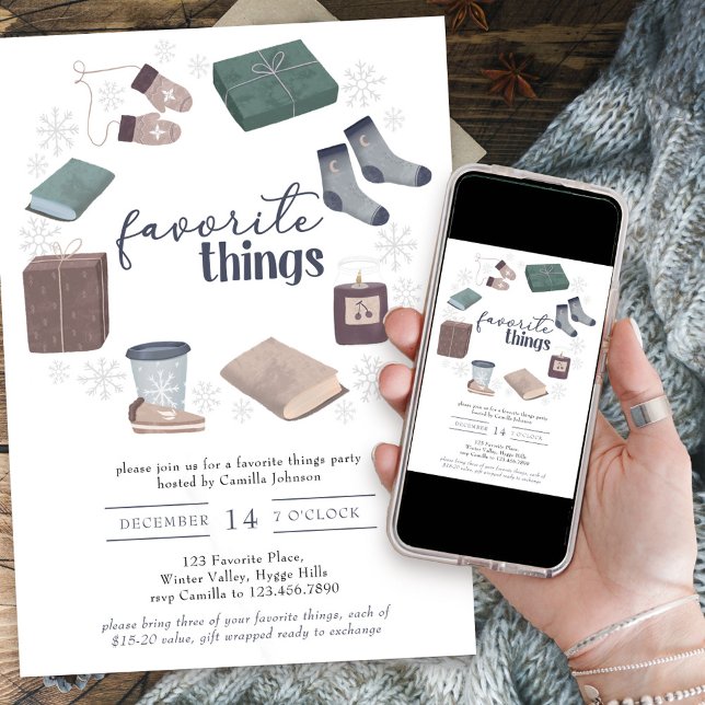 Favourite Things Winter Wreath Gift Exchange Party Invitation (Favorite Things holiday gift exchange party invitation)
