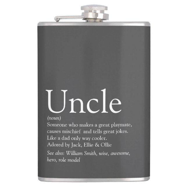 Favourite Uncle Definition Grey Hip Flask (Front)