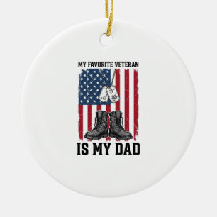 Favourite Veteran Is My Dad Patriotic Shirt Design Ceramic Tree Decoration