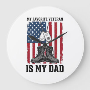 Favourite Veteran Is My Dad Patriotic Shirt Design Large Clock