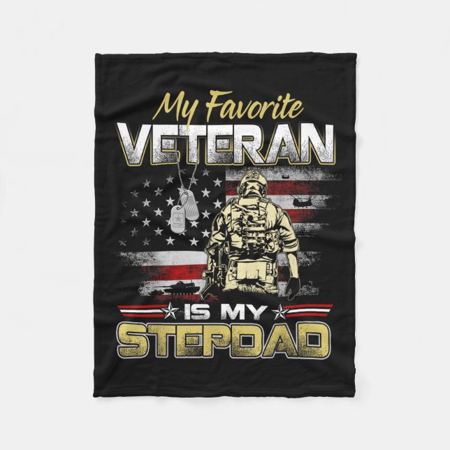 Favourite veteran is stepdad flag fathers veterans fleece blanket (Front)