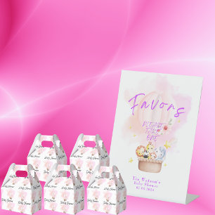 Favours Baby Animal Safari in Pink Hot Air Balloon Pedestal Sign