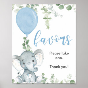 Favours baby shower sign blue elephant greenery