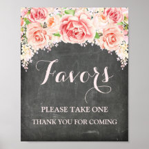 Favours Baby Shower Sign Pink Watercolor