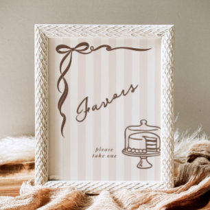 Favours Bebe Cafe Brown Bow Handdrawn Cake Poster