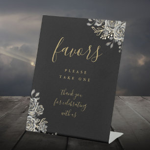 Favours Black And Gold Gothic Roses Floral Pedestal Sign