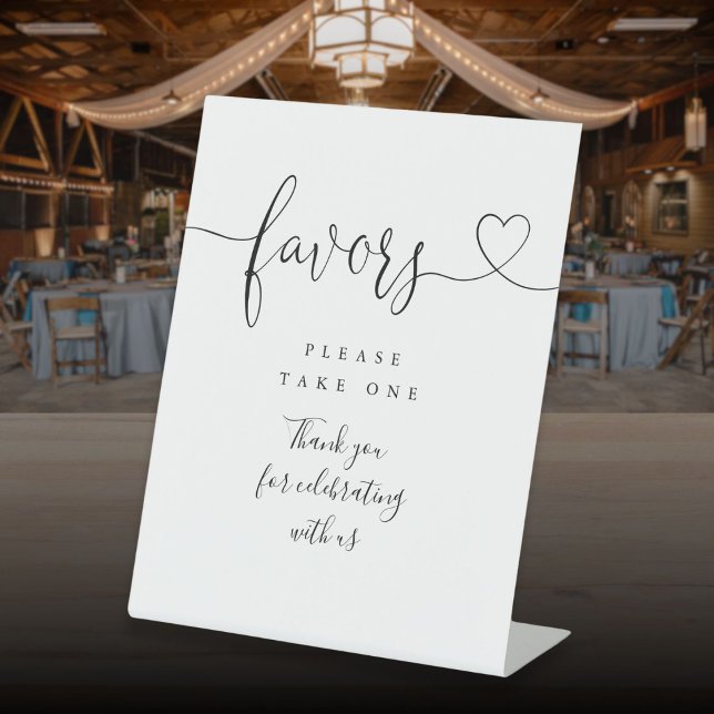 Favours Black And White Heart Script Pedestal Sign (Favors Black And White Heart Script Pedestal Sign)