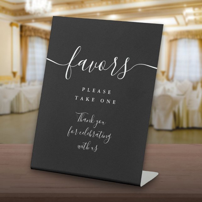 Favours Black And White Modern Script Table Pedestal Sign (Favors Black And White Modern Script Table Pedestal Sign)