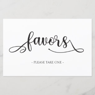 "Favours" Black White Minimalist Wedding Sign