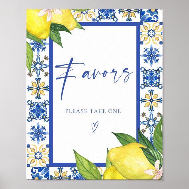 Favours Blue Tiles Lemons Bridal Shower Sign (Front)