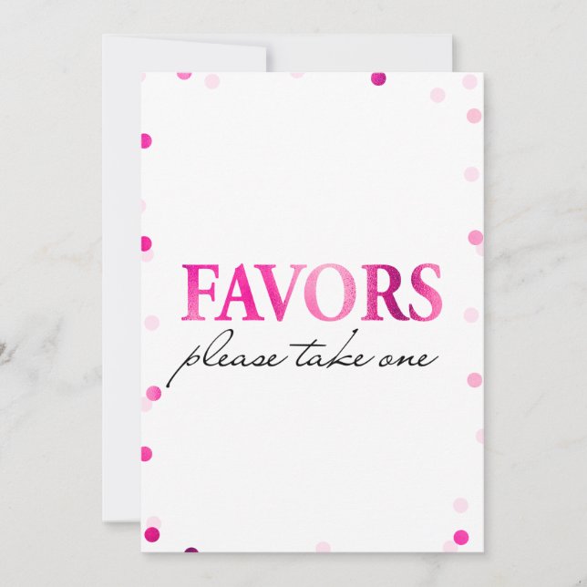 Favours Bridal Shower Sign | Pink Magenta Confetti Invitation (Front)