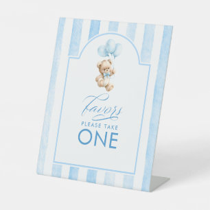 Favours Cute Teddy Bear Blue Stripes Baby Shower Pedestal Sign