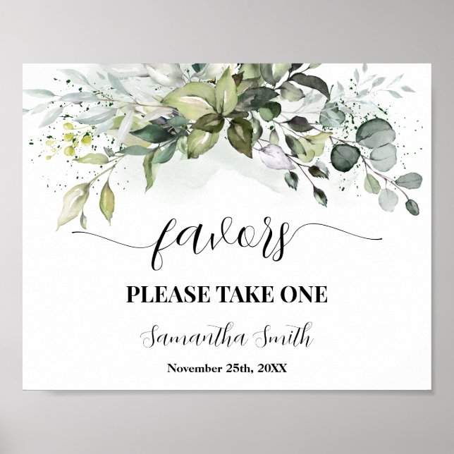 Favours Greenery Eucalyptus Baby Shower Sign (Front)