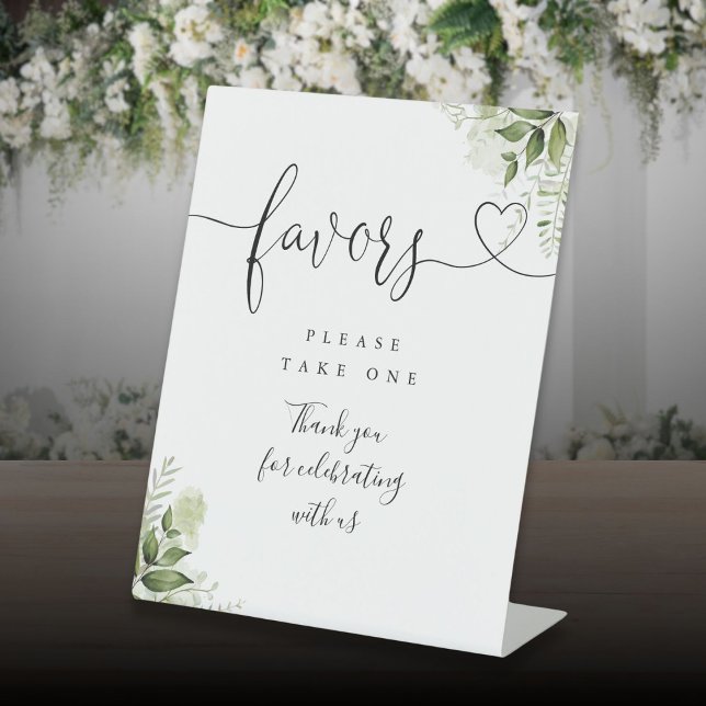 Favours Greenery Floral Heart Script Pedestal Sign (Favors Greenery Floral Heart Script Pedestal Sign)
