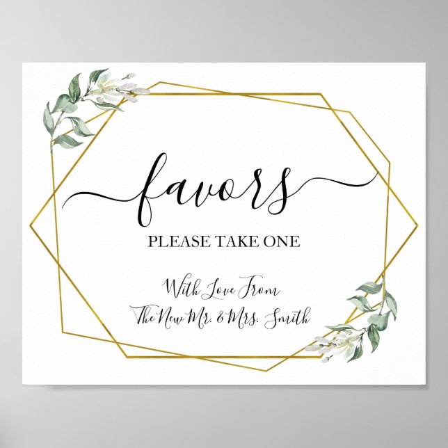 Favours party sign wedding reception greenery gold (Front)