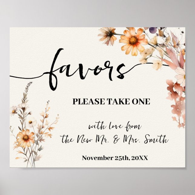 Favours Party Wedding Bridal Shower Fall Wildflowe Poster (Front)