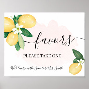 Favours Please One Take Lemons Pink Bridal Wedding Poster