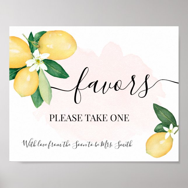 Favours Please One Take Lemons Pink Bridal Wedding Poster (Front)
