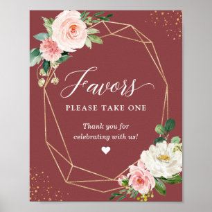 Favours Please Take One Cinnamon Rose Blush Floral Poster