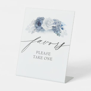 Favours Please Take One Dusty Blue White Floral Pedestal Sign