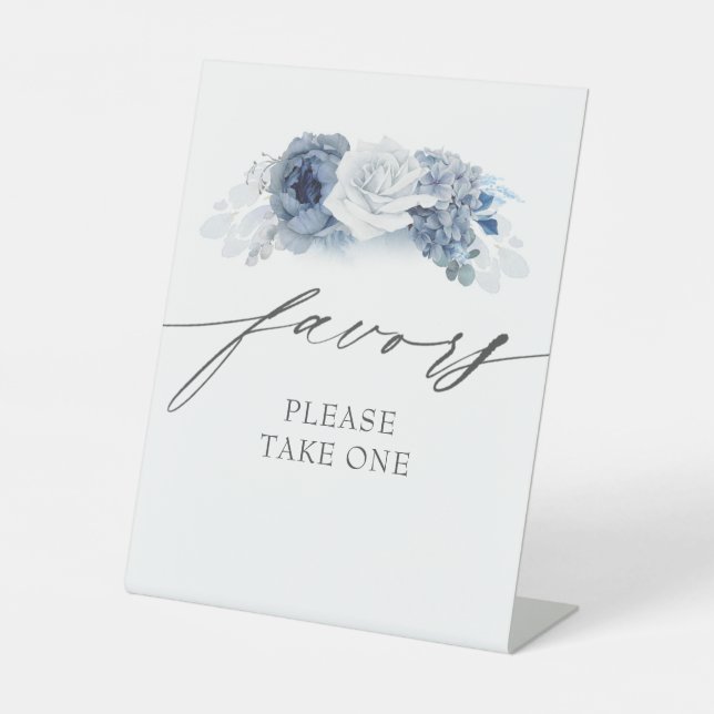 Favours Please Take One Dusty Blue White Floral Pedestal Sign (Front)