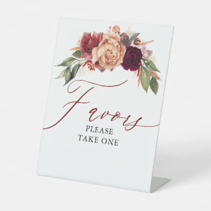 Favours Please Take One Fall Flowers Wedding Pedestal Sign