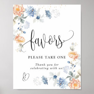 Favours Please Take One Floral Peach Blush Blue Poster