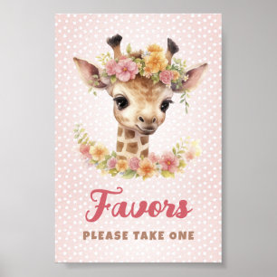 Favours Please Take One Giraffe Baby Girl Shower Poster