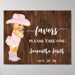 Favours Please take one Little Cowgirl Baby Shower Poster