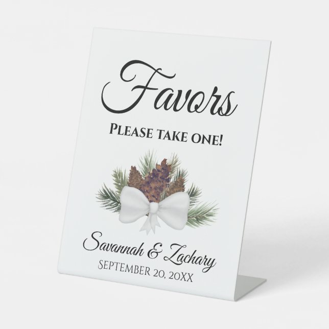 Favours Please Take One Rustic Pinecones Wedding Pedestal Sign (Front)