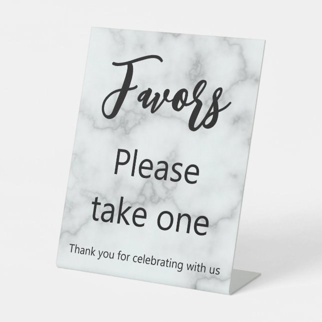 Favours Please Take One Thank You Faux White Marbl Pedestal Sign (Front)