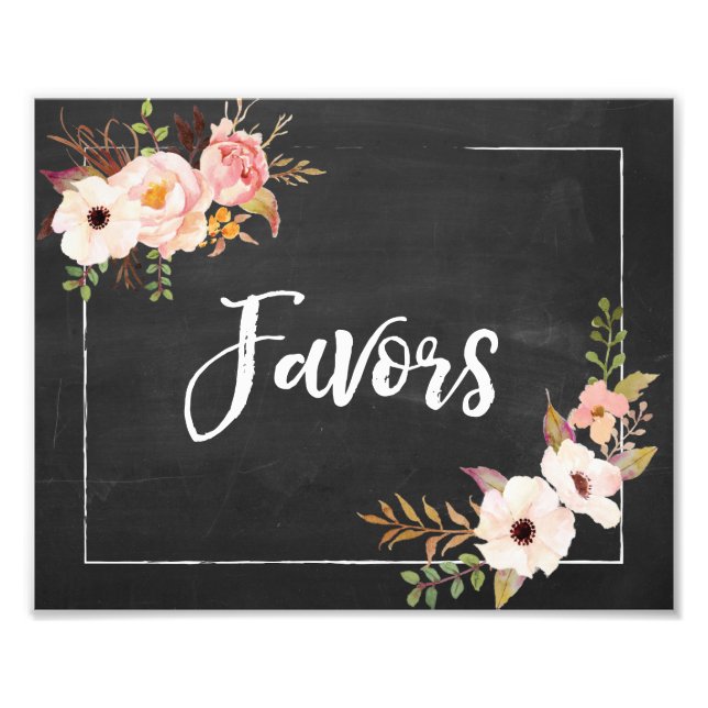 Favours Rustic Chalkboard Floral Wedding Sign (Front)