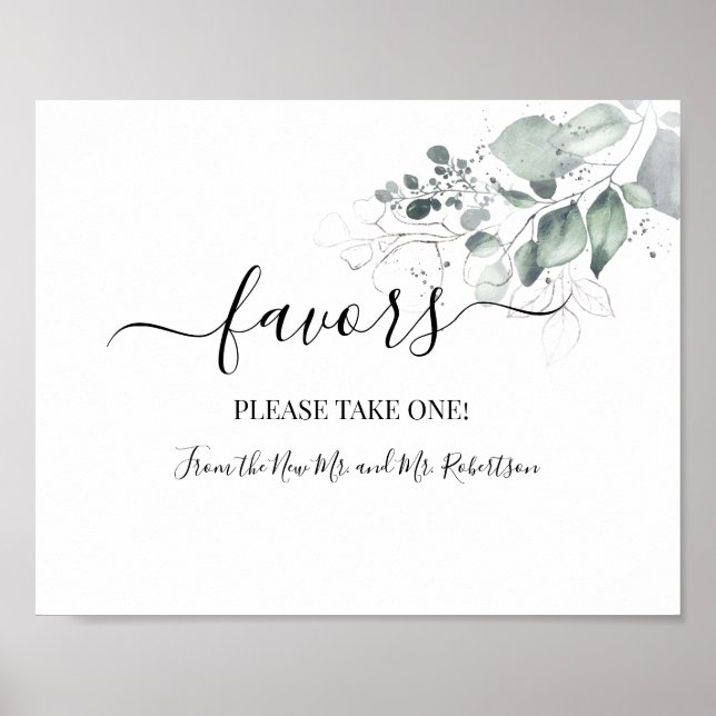 Favours Shower Wedding Watercolor Flowers Sign (Front)