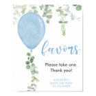 Favours sign blue balloons greenery baby shower