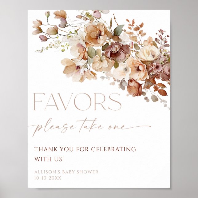 Favours sign boho fall brown rustic floral (Front)