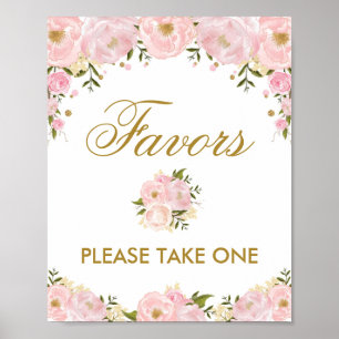 Favours Sign Pink Gold Flower Wedding Bridal Showe