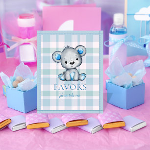 Favours Table Cute Grey Bear Baby Shower Poster