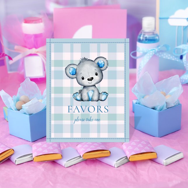 Favours Table Cute Grey Bear Baby Shower Poster (Creator Uploaded)