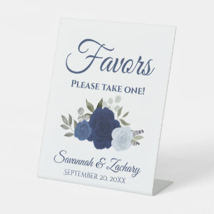 Favours Take One Cluster of Blue Roses Wedding Pedestal Sign