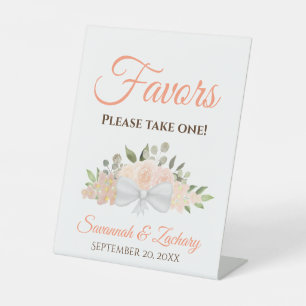 Favours Take One Coral Peach Roses Wedding Pedestal Sign