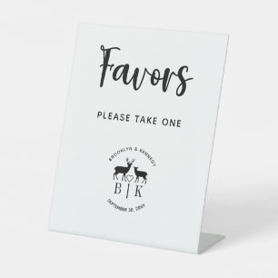 Favours Take One Deer Monogram Rustic Wedding Pedestal Sign