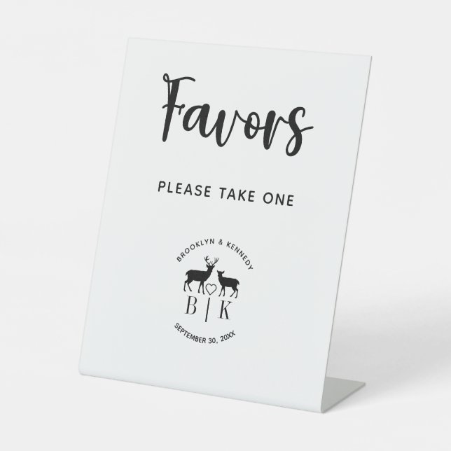 Favours Take One Deer Monogram Rustic Wedding Pedestal Sign (Front)