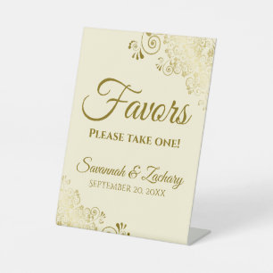 Favours Take One Elegant Gold & Cream Wedding Pedestal Sign