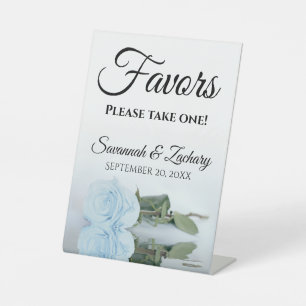 Favours Take One Elegant Pale Blue Rose Wedding Pedestal Sign