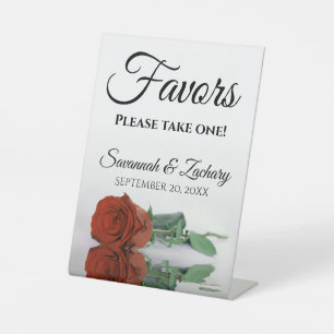Favours Take One Elegant Rust Orange Rose Wedding Pedestal Sign